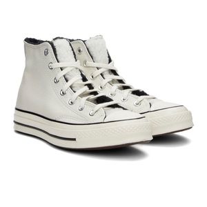 White Leather High Top Converse w/ Sherpa Lining